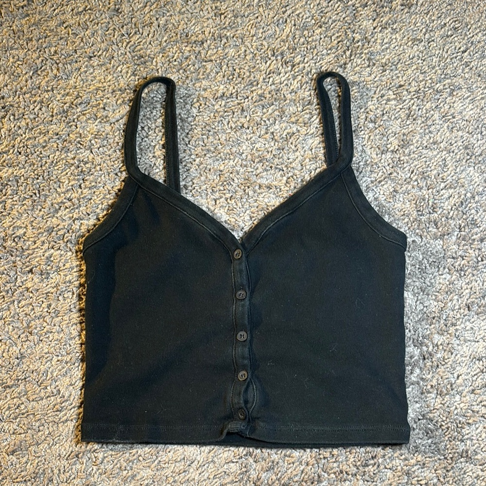 Brandy Melville Black Sleeveless Buttoned Crop Camisole